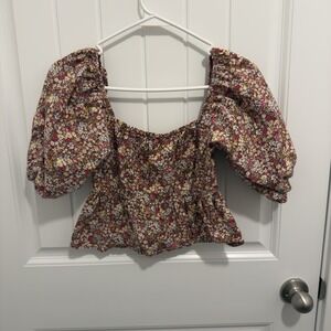 Sim & Sam Women's Boho Mauve Floral Crop Top Puffy Sleeve Size‎ Small